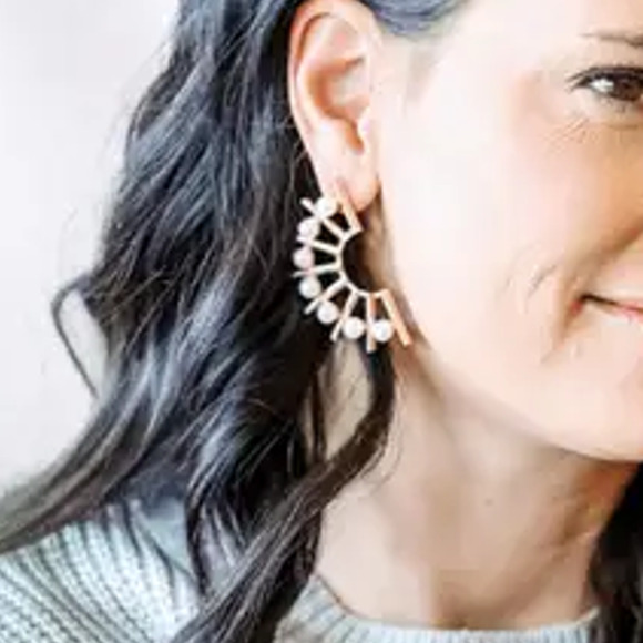 Fiercely Femme Pearl Gold Statement Half Circle Earrings - Picture 3 of 4